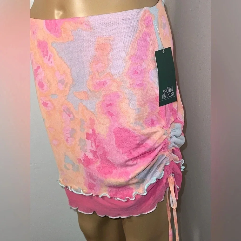Wild Fable,M,pink /orange tie-dye,cinched side drawstring HiLo‎ scalloped hem